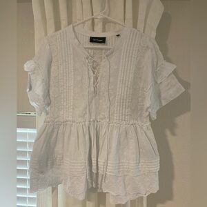 THE KOOPLES White Boho Lace-Up Top